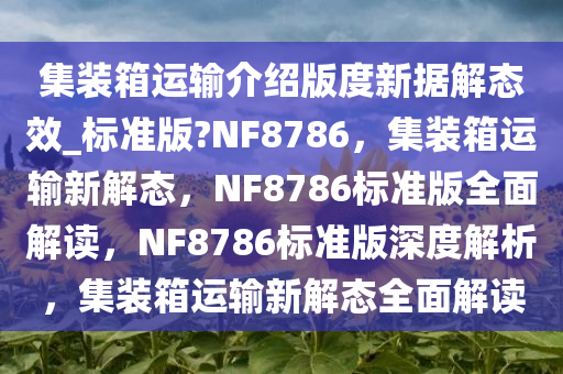 集装箱运输介绍版度新据解态效_标准版?NF8786，集装箱运输新解态，NF8786标准版全面解读，NF8786标准版深度解析，集装箱运输新解态全面解读