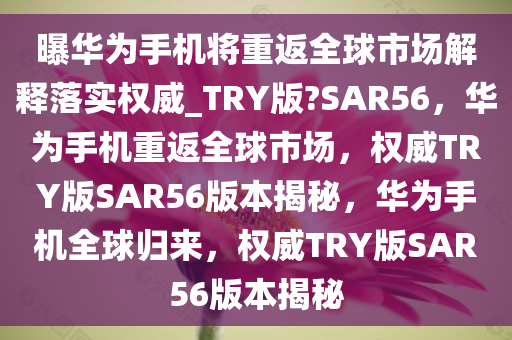 曝华为手机将重返全球市场解释落实权威_TRY版?SAR56，华为手机重返全球市场，权威TRY版SAR56版本揭秘，华为手机全球归来，权威TRY版SAR56版本揭秘
