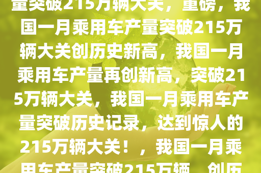 重磅来袭，我国一月乘用车产量突破215万辆大关，重磅，我国一月乘用车产量突破215万辆大关创历史新高，我国一月乘用车产量再创新高，突破215万辆大关，我国一月乘用车产量突破历史记录，达到惊人的215万辆大关！，我国一月乘用车产量突破215万辆，创历史新高纪录