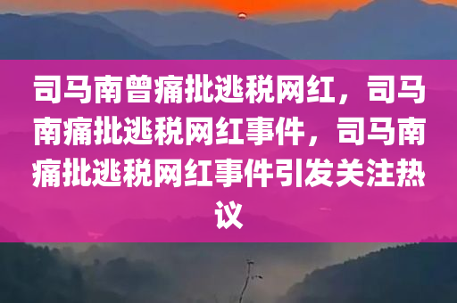 司马南曾痛批逃税网红，司马南痛批逃税网红事件，司马南痛批逃税网红事件引发关注热议