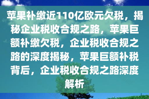 苹果补缴近110亿欧元欠税，揭秘企业税收合规之路，苹果巨额补缴欠税，企业税收合规之路的深度揭秘，苹果巨额补税背后，企业税收合规之路深度解析今晚必出三肖2025_2025新澳门精准免费提供·精确判断