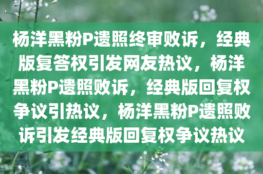 杨洋黑粉P遗照终审败诉，经典版复答权引发网友热议，杨洋黑粉P遗照败诉，经典版回复权争议引热议，杨洋黑粉P遗照败诉引发经典版回复权争议热议