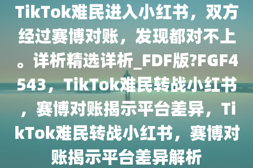 TikTok难民进入小红书，双方经过赛博对账，发现都对不上。详析精选详析_FDF版?FGF4543，TikTok难民转战小红书，赛博对账揭示平台差异，TikTok难民转战小红书，赛博对账揭示平台差异解析今晚必出三肖2025_2025新澳门精准免费提供·精确判断